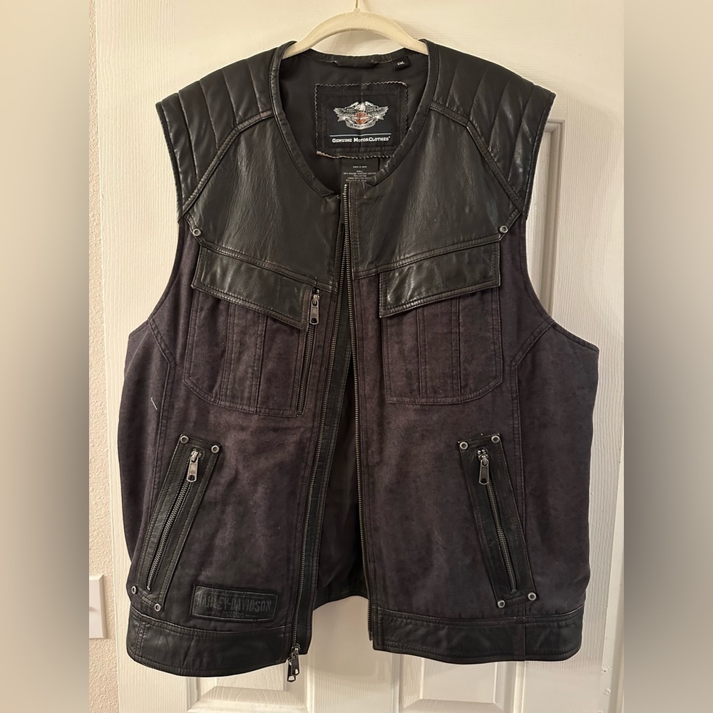 Harley-Davidson Leather & Denim Riding Vest!!! EXCELLENT CONDITION!!! XXL 2XL